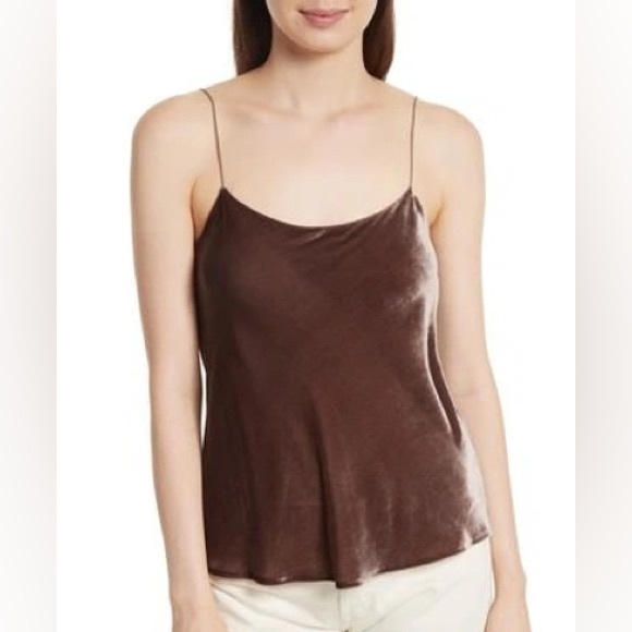 VINCE NWT Velvet Spaghetti Strap Camisole Cami Tank Top Cocoa Bean M Brown - Picture 5 of 10